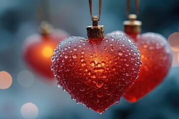Poster - A pair of red hearts suspended from a string, perfect for romantic gestures and celebrations