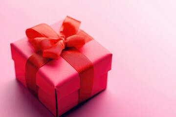 Aufkleber - A beautiful pink gift box wrapped with a red ribbon, perfect for birthdays or special occasions
