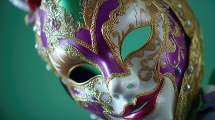 Aufkleber - A close-up shot of a mask with a vibrant green background, great for use in fashion or lifestyle photography
