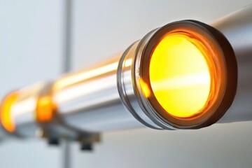 Poster - A close-up shot of a traffic light on a wall, with a simple design and neutral colors