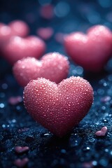 Aufkleber - Group of red hearts on a dark surface, great for romantic or love-themed projects