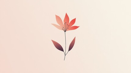 Poster - Delicate red flower illustration on soft background with smooth gradient and serene color palette. Generative AI