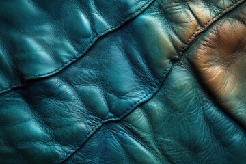 A detailed view of a blue leather jacket