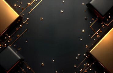 Leinwandbilder - abstract modern design with black background, gold geometric shapes. luxury, stylish elements create