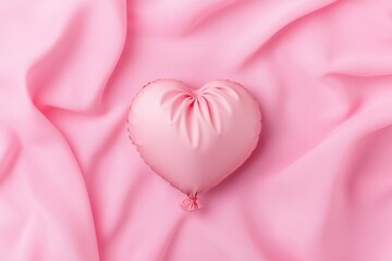 Wall Mural - A pink heart-shaped balloon floating on a pink fabric, perfect for parties or decorations