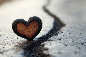 Aufkleber - A heart-shaped rock found on the side of a road, perfect for use in travel or nature-themed designs