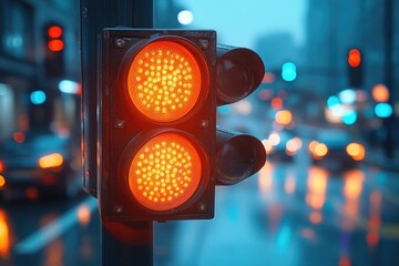 Poster - A traffic light with red lights on a city street, perfect for urban scenes or traffic-related projects