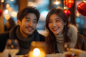 Poster - A couple sitting together at a table, perhaps having a conversation or sharing a meal