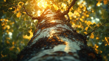 Poster - A warm and cozy scene with sunlight filtering through tree leaves, great for illustrations or designs about nature and serenity