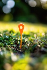 Aufkleber - A small orange marker stuck out of the ground in a natural environment