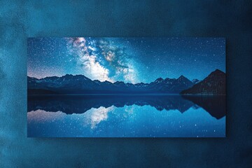 Wall Mural - Milky Way galaxy shining over serene mountain lake, stars reflected in calm water.