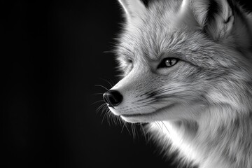 Poster - A close-up shot of a wolf's face in black and white