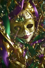 Poster - A detailed shot of a mask adorned with beads, perfect for jewelry or decorative use