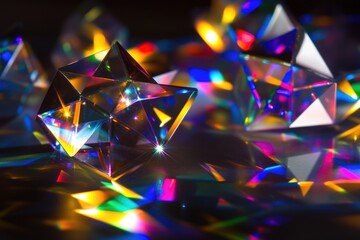 Poster - A detailed view of a cluster of crystal cubes with facets reflecting light
