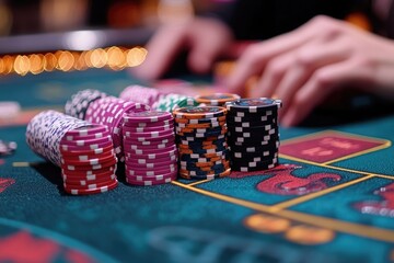 Poster - A person placing bets at a casino craps table