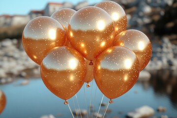 Aufkleber - A bunch of gold balloons floating in the air