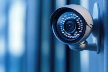 Poster - Security camera installed on a building exterior wall with clear view of surroundings