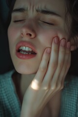 Poster - A woman covering her face with her hand, possibly emotional or upset