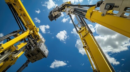 Aufkleber - A yellow crane with a bucket on its top used in construction or industrial settings