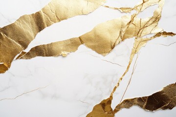 Poster - A close-up shot of a golden leaf on a white marble surface