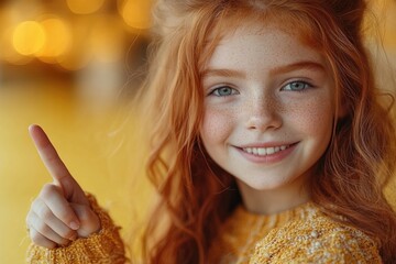 Poster - A young girl with bright red hair and freckles points directly at the camera