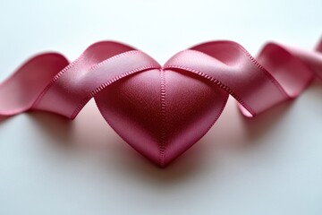 Poster - A single pink heart shaped ribbon lying on a white surface, ready for use in various creative projects