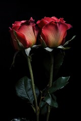 Aufkleber - A pair of red roses in a vase against a dark background