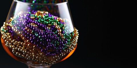 Aufkleber - A glass container filled with colorful beads sits on a table, perfect for craft or decoration
