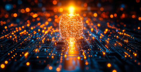 Poster - artificial intelligence sphere in futuristic circuitry for advanced manufacturing automation