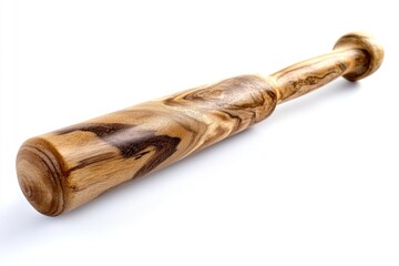 Poster - A wooden baseball bat lying on a clean white surface, ready for use