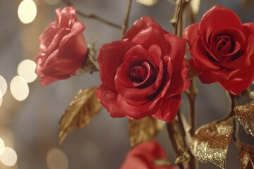 Poster - A close-up view of a bouquet of bright red roses, perfect for romantic or symbolic uses