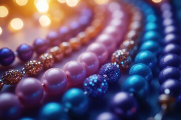 Poster - A close-up view of various colored beads arranged on a table surface