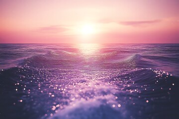 Wall Mural - Magical Pink Sunset Over the Ocean Waves