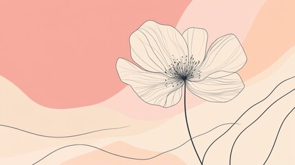 Leinwandbilder - Delicate floral illustration with soft colors and flowing lines on a minimalistic background in warm tones. Generative AI