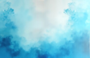 Poster - Abstract artistic blue watercolor background with soft color transitions from light turquoise to dark sky-blue. Cloud-like textures suggest serene, dreamy atmosphere. Suitable for wallpaper, paper,