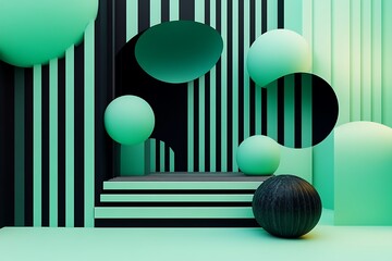 Wall Mural - Abstract Geometric Shapes in Mint Green and Black