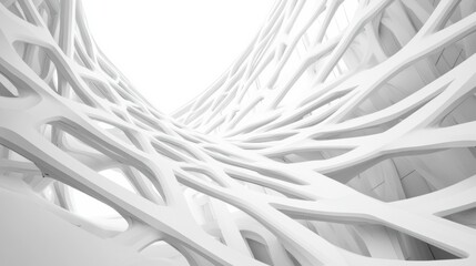 Aufkleber - Intricate white architectural structure with organic forms illuminated by bright light from above. Generative AI