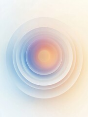 Fototapete - Circular abstract design showcasing soft gradients of blue and peach colors with concentric circles created in a minimalist style. Generative AI