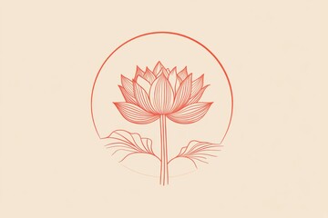 Leinwandbilder - Elegant lotus flower illustration surrounded by a soft circular outline on a light background. Generative AI