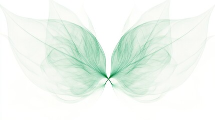 Fototapete - Green translucent leaves creating an artistic butterfly shape against a white background. Generative AI