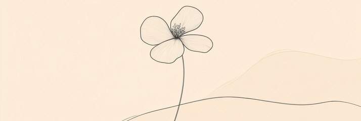 Aufkleber - Single line drawing of a delicate flower on a soft background showcasing simplicity and elegance in art. Generative AI