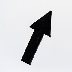 Aufkleber - Black arrow drawn on white background pointing upwards to signify direction or increase in progress in simple style. Generative AI