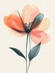 Poster - Colorful flower illustration with soft petals and delicate leaves on a light background. Generative AI