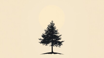Poster - Silhouette of a tall evergreen tree against a light background at sunset. Generative AI