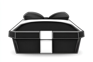 Wall Mural - A sleek black gift box with a white ribbon, symbolizing celebration and surprise