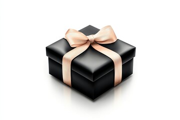 Wall Mural - Elegant black gift box with a soft pink ribbon, reflecting light, ideal for celebrations and events