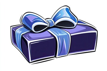 Wall Mural - Colorful gift box with a blue ribbon, set against a simple background, symbolizing celebration