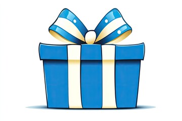 Wall Mural - Brightly Colored Gift Box with Blue Ribbon and Stripes, Ideal for Celebrations and Events