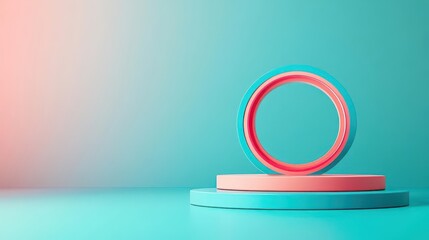 Poster - Elegant Pink and Blue Decorative Resting Gracefully on a Smooth Blue Surface Highlighting Vibrant Colors and Artistic Design in Contemporary Style