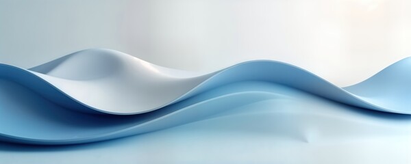 Poster - Abstract design features smooth flowing blue, white waves on light background. Elegant minimalist design suitable for modern projects. Soft colors create calm, serene atmosphere. Ideal for